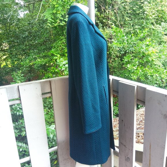 Wool Chevron Longline Trench Duster Blazer Jacket Women Blue Valerie Stevens 8 - Picture 3 of 11